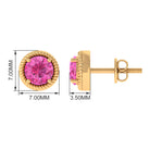 Round Pink Sapphire Solitaire Stud Earrings in Rope Frame Design Pink Sapphire - ( AAA ) - Quality - Rosec Jewels