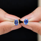 5X7 MM Oval Cut Created Blue Sapphire Solitaire Stud Earrings Lab Created Blue Sapphire - ( AAAA ) - Quality - Rosec Jewels