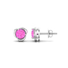 Solitaire Flower Stud Earrings with Round Cut Pink Sapphire Pink Sapphire - ( AAA ) - Quality - Rosec Jewels