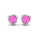 Solitaire Flower Stud Earrings with Round Cut Pink Sapphire Pink Sapphire - ( AAA ) - Quality - Rosec Jewels