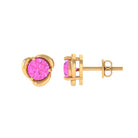 Solitaire Flower Stud Earrings with Round Cut Pink Sapphire Pink Sapphire - ( AAA ) - Quality - Rosec Jewels