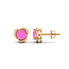 Solitaire Flower Stud Earrings with Round Cut Pink Sapphire Pink Sapphire - ( AAA ) - Quality - Rosec Jewels