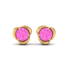 Solitaire Flower Stud Earrings with Round Cut Pink Sapphire Pink Sapphire - ( AAA ) - Quality - Rosec Jewels