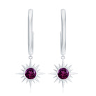 3/4 CT Milgrain Bezel Set Rhodolite Sunburst Drop Hoop Earrings Rhodolite - ( AAA ) - Quality - Rosec Jewels