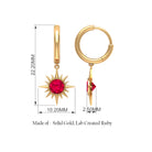 Bezel Set Created Ruby Sunburst Hoop Drop Earrings Lab Created Ruby - ( AAAA ) - Quality - Rosec Jewels