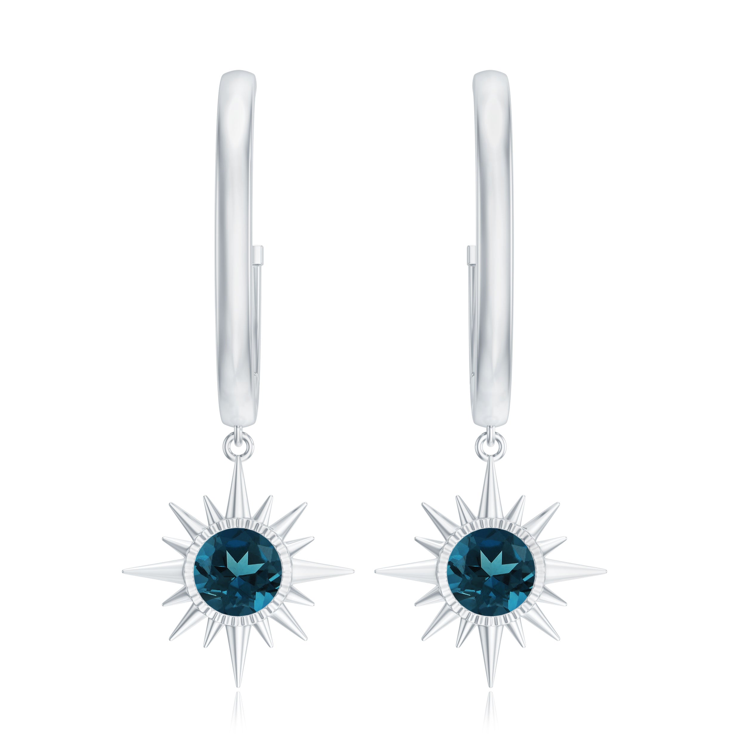 Bezel Set London Blue Topaz Sunburst Hoop Drop Earrings in Gold London Blue Topaz - ( AAA ) - Quality - Rosec Jewels