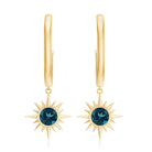 Bezel Set London Blue Topaz Sunburst Hoop Drop Earrings in Gold London Blue Topaz - ( AAA ) - Quality - Rosec Jewels