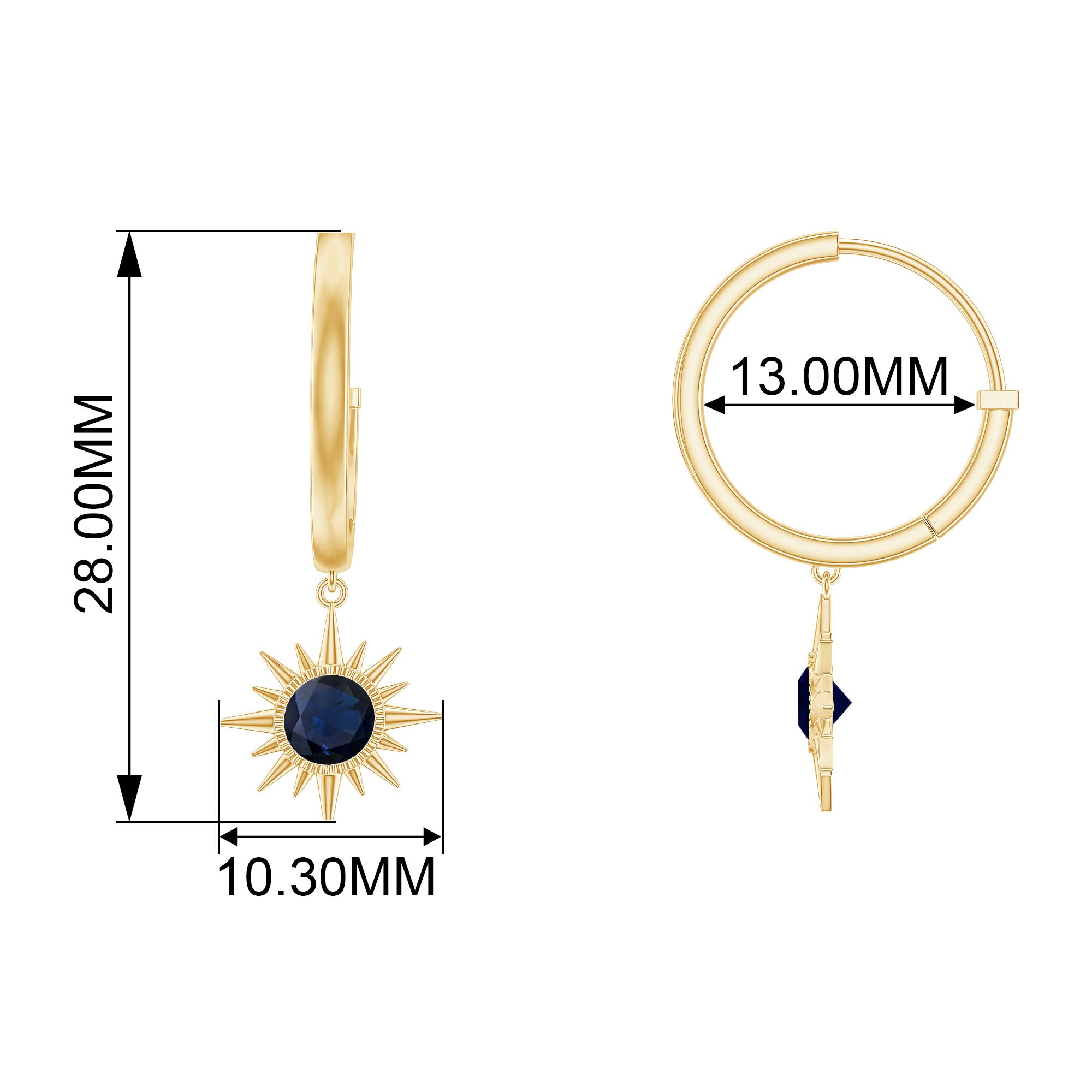 3/4 CT Milgrain Bezel Set Blue Sapphire Sunburst Drop Hoop Earrings for Women Blue Sapphire - ( AAA ) - Quality - Rosec Jewels