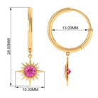 3/4 CT Milgrain Bezel Set Pink Sapphire Sunburst Drop Hoop Earrings for Women Pink Sapphire - ( AAA ) - Quality - Rosec Jewels