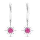 3/4 CT Milgrain Bezel Set Pink Sapphire Sunburst Drop Hoop Earrings for Women Pink Sapphire - ( AAA ) - Quality - Rosec Jewels