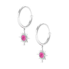 3/4 CT Milgrain Bezel Set Pink Sapphire Sunburst Drop Hoop Earrings for Women Pink Sapphire - ( AAA ) - Quality - Rosec Jewels