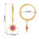 3/4 CT Milgrain Bezel Set Pink Sapphire Sunburst Drop Hoop Earrings for Women Pink Sapphire - ( AAA ) - Quality - Rosec Jewels