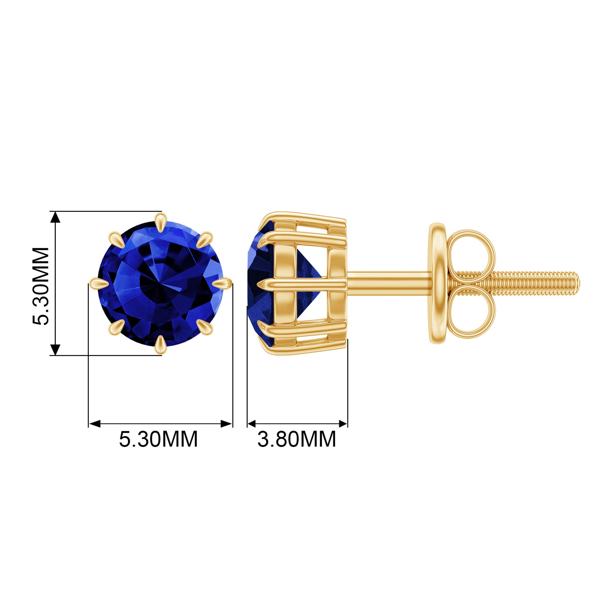 Created Blue Sapphire Solitaire Stud Earrings in Claw Setting Lab Created Blue Sapphire - ( AAAA ) - Quality - Rosec Jewels