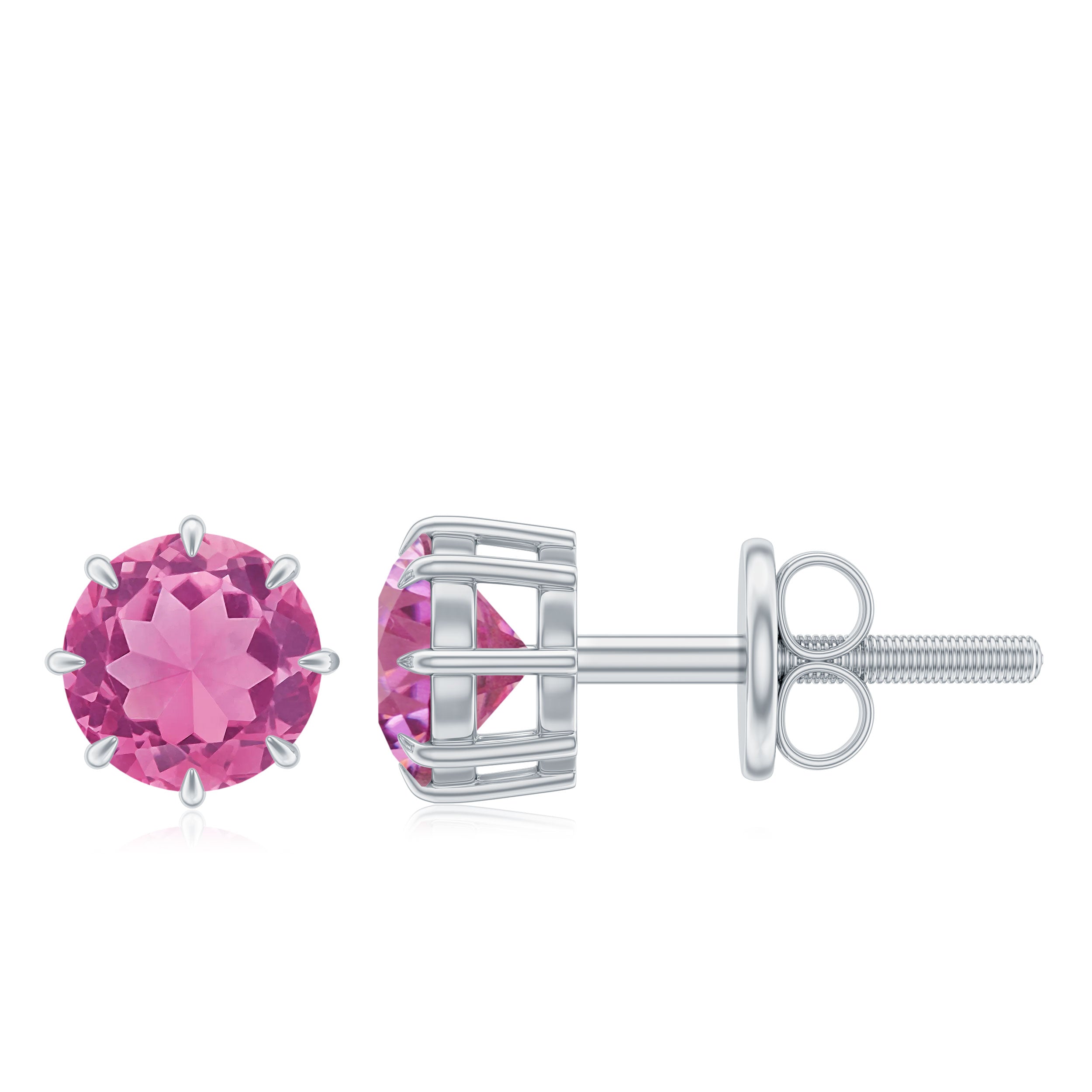 4.5 MM Natural Pink Tourmaline Solitaire Stud Earrings in 8 Claw Prong Setting Pink Tourmaline - ( AAA ) - Quality - Rosec Jewels