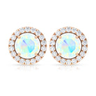 Round Ethiopian Opal and Diamond Halo Stud Earrings Ethiopian Opal - ( AAA ) - Quality - Rosec Jewels