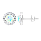 Round Ethiopian Opal and Diamond Halo Stud Earrings Ethiopian Opal - ( AAA ) - Quality - Rosec Jewels