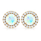 Round Ethiopian Opal and Diamond Halo Stud Earrings Ethiopian Opal - ( AAA ) - Quality - Rosec Jewels