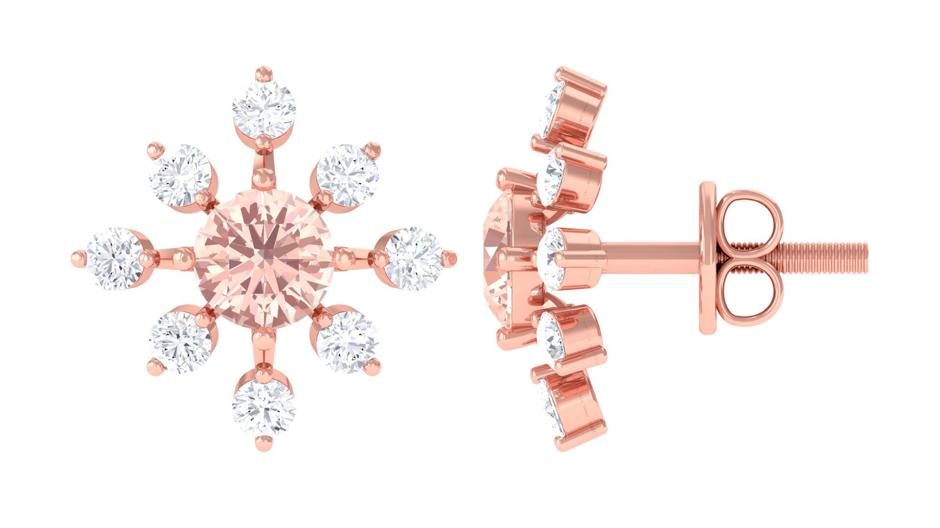 1 CT Morganite Flower Stud Earrings with Diamond Morganite - ( AAA ) - Quality - Rosec Jewels