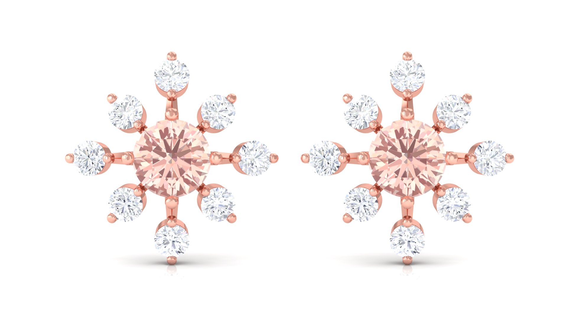 1 CT Morganite Flower Stud Earrings with Diamond Morganite - ( AAA ) - Quality - Rosec Jewels