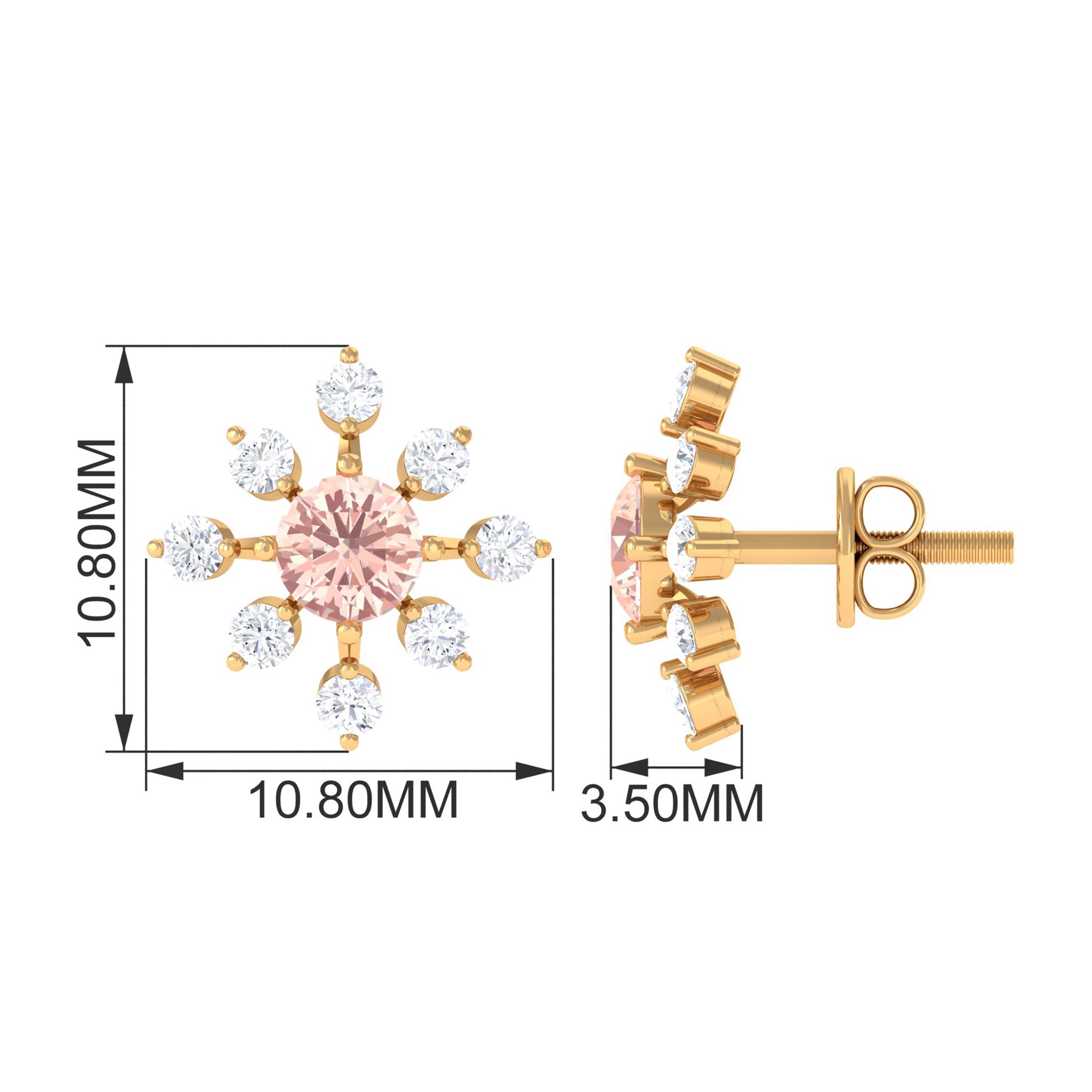 1 CT Morganite Flower Stud Earrings with Diamond Morganite - ( AAA ) - Quality - Rosec Jewels