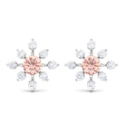 1 CT Morganite Flower Stud Earrings with Diamond Morganite - ( AAA ) - Quality - Rosec Jewels