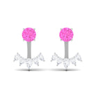 Simple Jacket Earrings with Round Pink Sapphire and Pear Cut Moissanite Pink Sapphire - ( AAA ) - Quality - Rosec Jewels