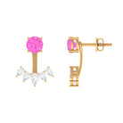 Simple Jacket Earrings with Round Pink Sapphire and Pear Cut Moissanite Pink Sapphire - ( AAA ) - Quality - Rosec Jewels