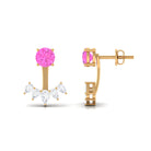 Simple Jacket Earrings with Round Pink Sapphire and Pear Cut Moissanite Pink Sapphire - ( AAA ) - Quality - Rosec Jewels