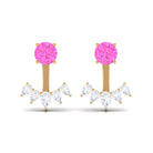 Simple Jacket Earrings with Round Pink Sapphire and Pear Cut Moissanite Pink Sapphire - ( AAA ) - Quality - Rosec Jewels