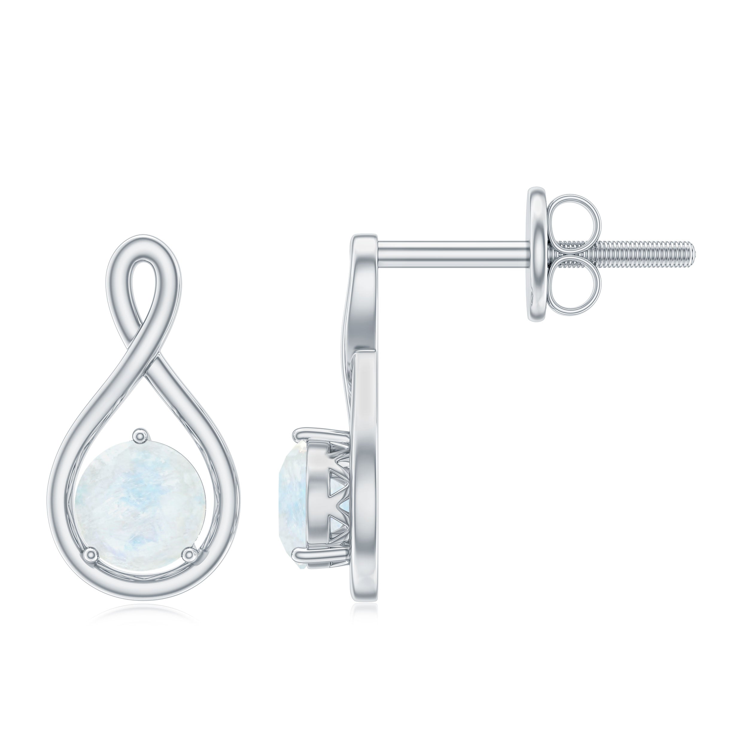 Round Moonstone Solitaire Infinity Stud Earrings Moonstone - ( AAA ) - Quality - Rosec Jewels