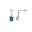 Pear Cut London Blue Topaz Bridal Drop Earrings with Diamond Halo London Blue Topaz - ( AAA ) - Quality - Rosec Jewels