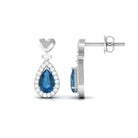 Pear Cut London Blue Topaz Bridal Drop Earrings with Diamond Halo London Blue Topaz - ( AAA ) - Quality - Rosec Jewels