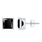 4X4 MM Princess Cut Black Onyx Solitaire Stud Earrings in 4 Prong Setting Black Onyx - ( AAA ) - Quality - Rosec Jewels