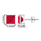 Solitaire Stud Earrings with Princess Cut Lab Created Ruby Lab Created Ruby - ( AAAA ) - Quality - Rosec Jewels