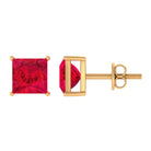 Solitaire Stud Earrings with Princess Cut Lab Created Ruby Lab Created Ruby - ( AAAA ) - Quality - Rosec Jewels