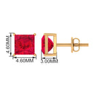 Solitaire Stud Earrings with Princess Cut Lab Created Ruby Lab Created Ruby - ( AAAA ) - Quality - Rosec Jewels