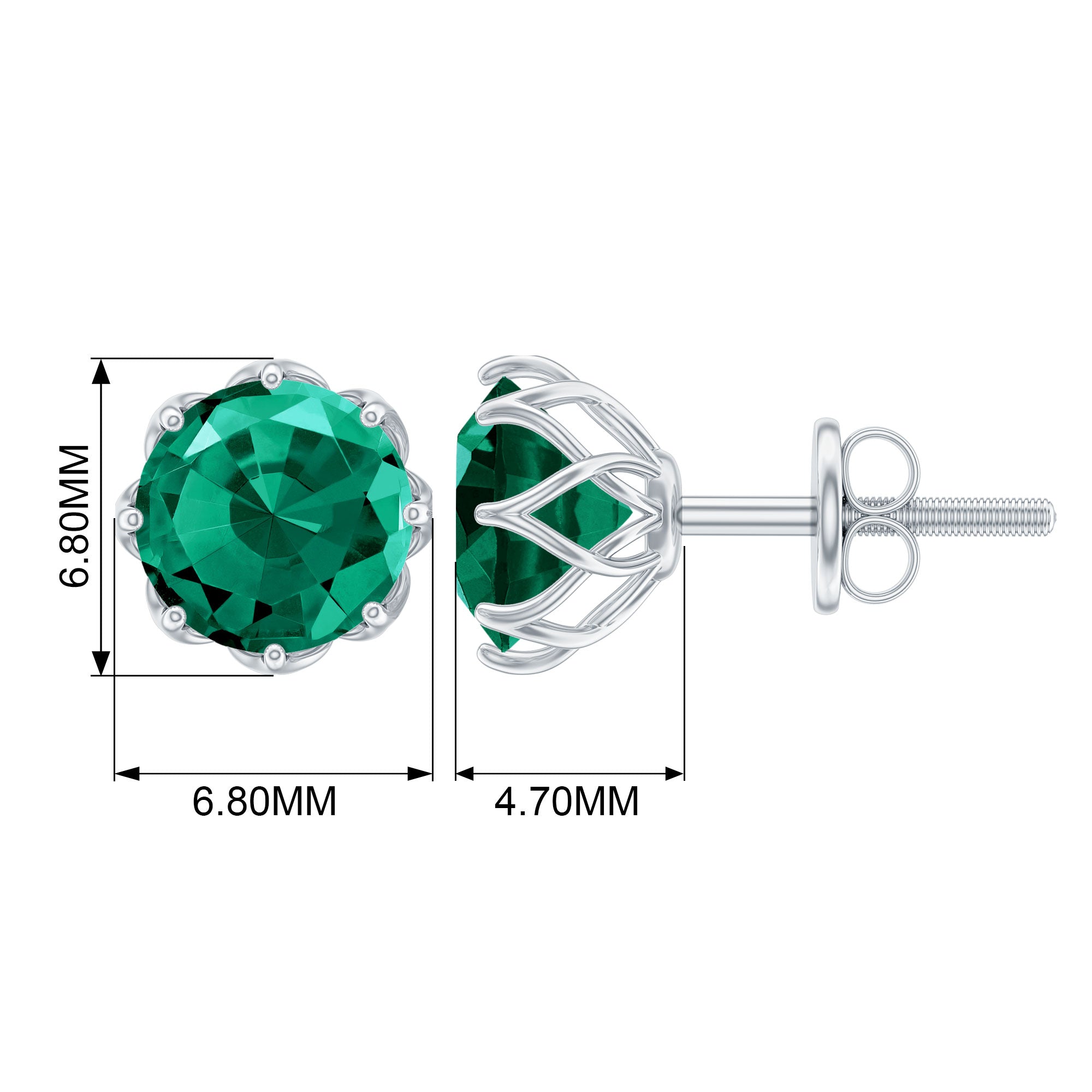 Solitaire Lab Created Emerald Stud Earrings in Decorative Setting Lab Created Emerald - ( AAAA ) - Quality - Rosec Jewels