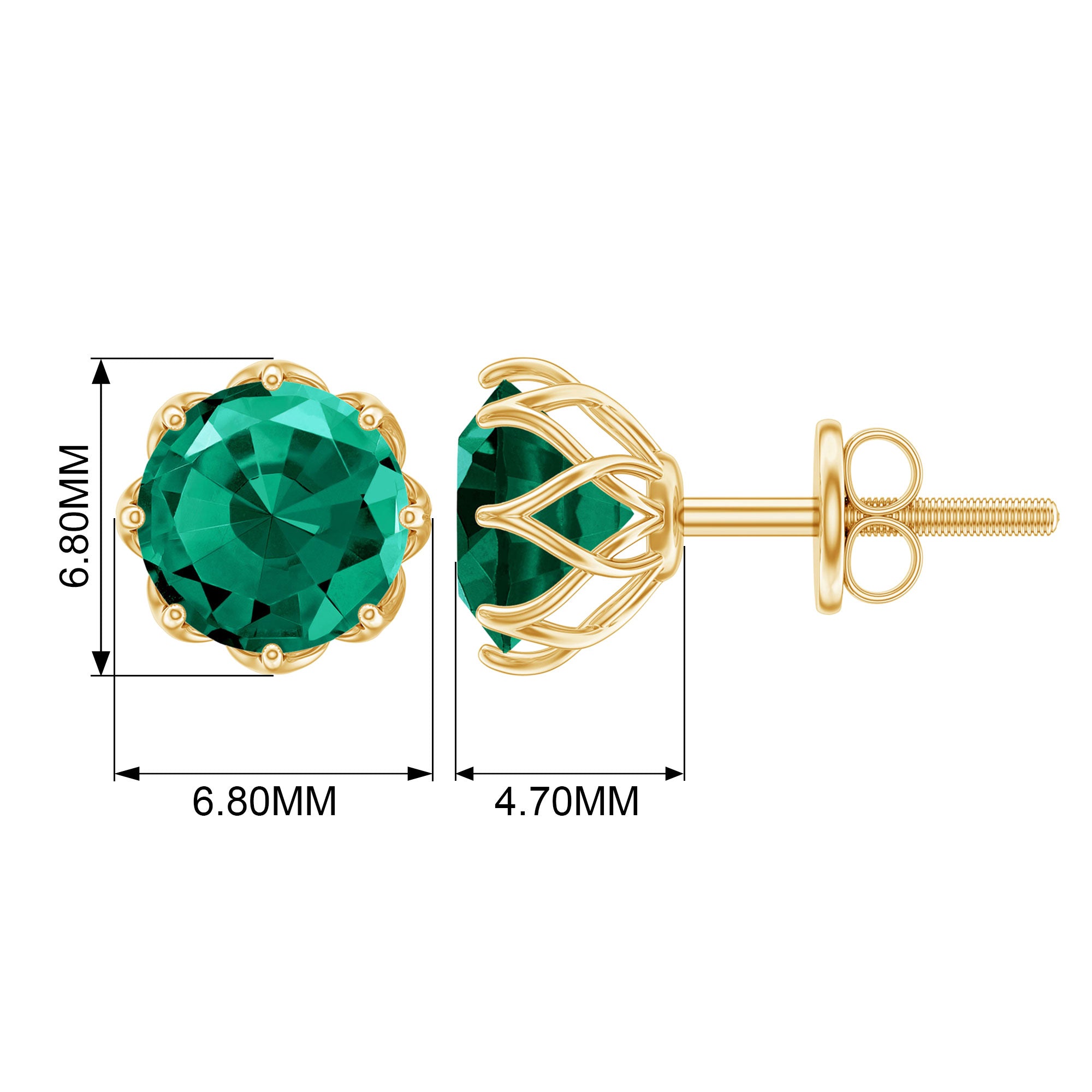 Solitaire Lab Created Emerald Stud Earrings in Decorative Setting Lab Created Emerald - ( AAAA ) - Quality - Rosec Jewels