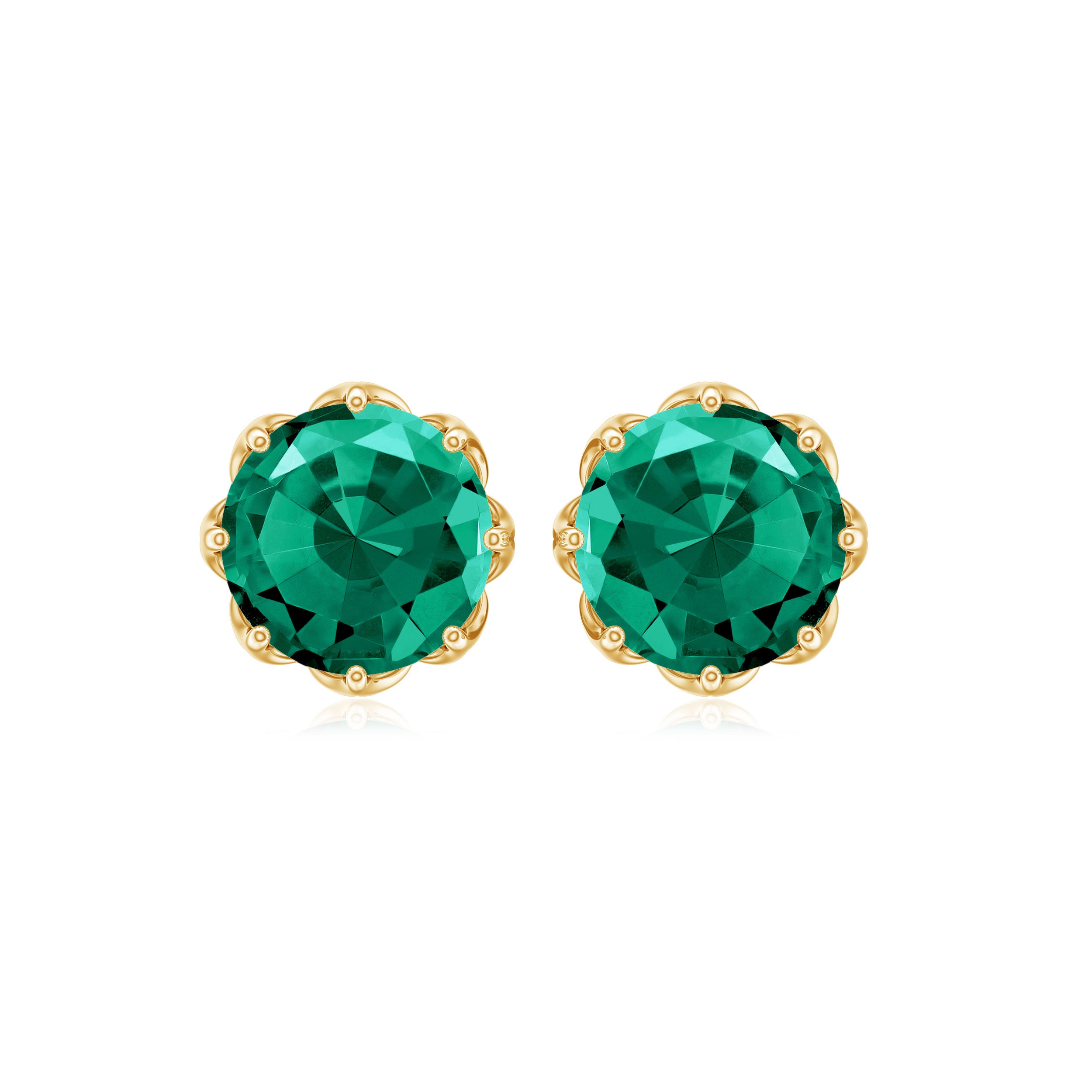 Solitaire Lab Created Emerald Stud Earrings in Decorative Setting Lab Created Emerald - ( AAAA ) - Quality - Rosec Jewels