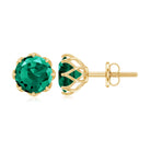 Solitaire Lab Created Emerald Stud Earrings in Decorative Setting Lab Created Emerald - ( AAAA ) - Quality - Rosec Jewels