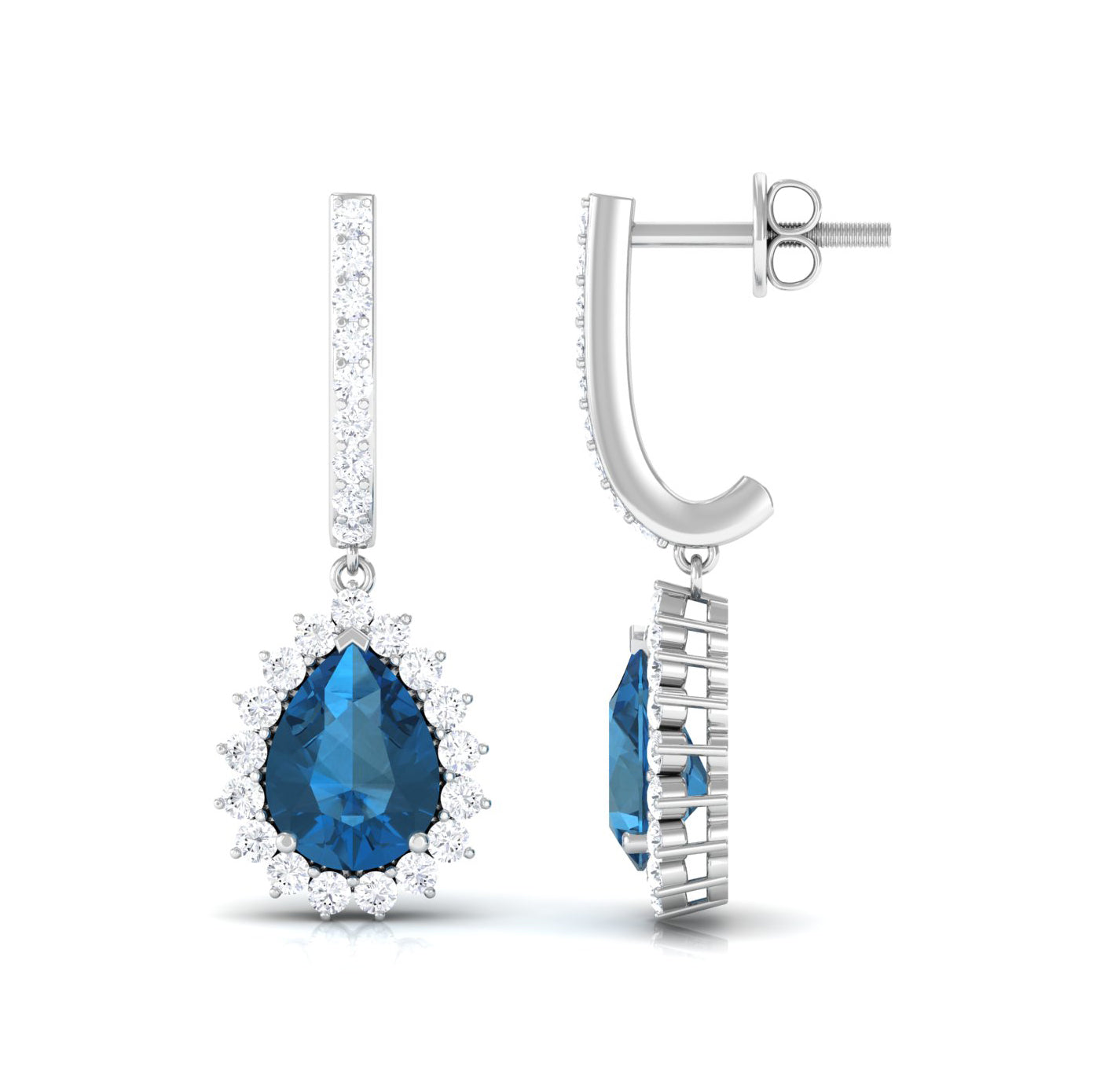 Teardrop Earrings with London Blue Topaz and Diamond London Blue Topaz - ( AAA ) - Quality - Rosec Jewels