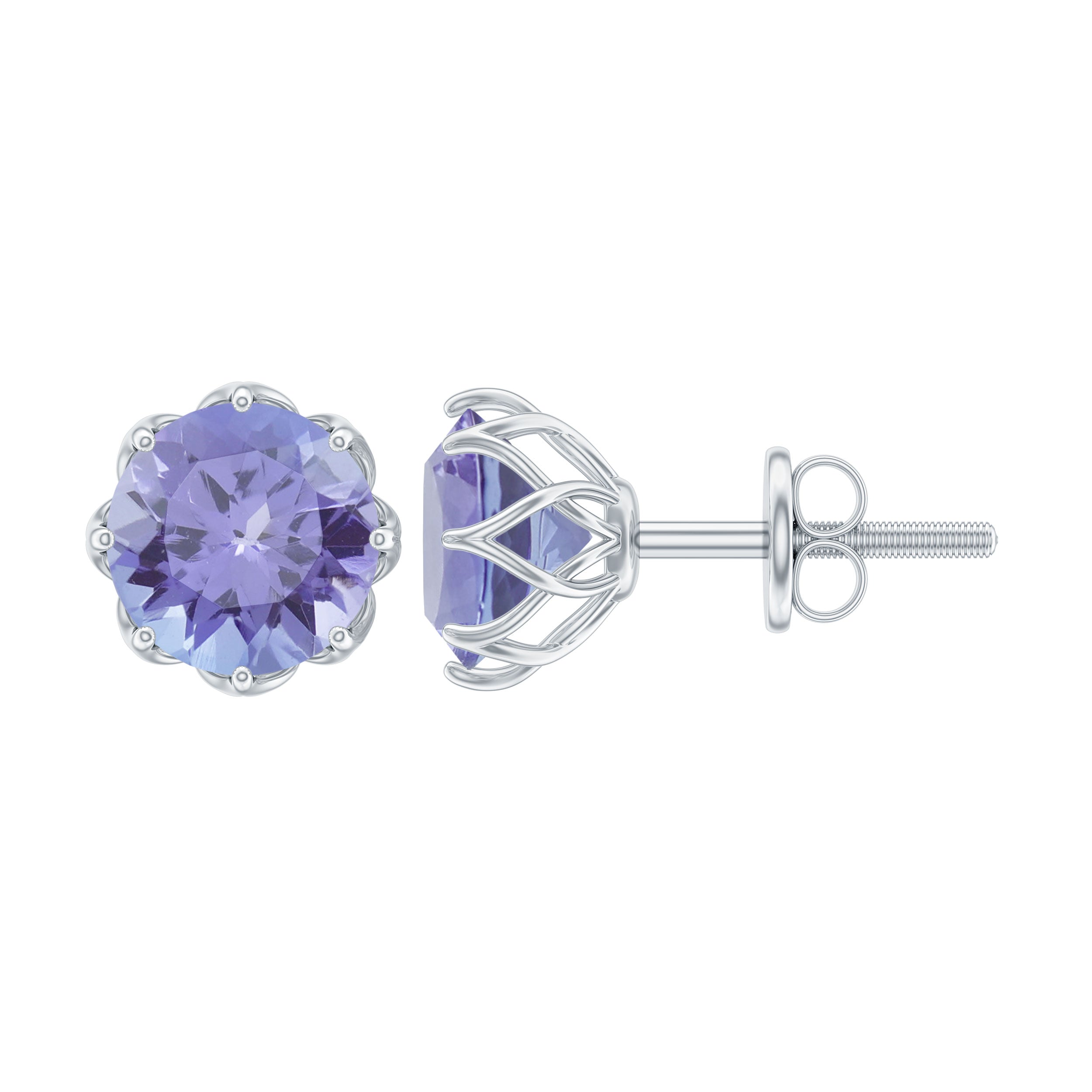 Natural Tanzanite Ear Stud 92.5 sterling silver Natural Tanzanite Round Ear stud Gift for her Top 2024 Quality Tanzanite.