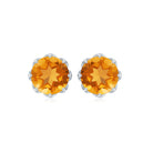 Round Citrine Solitaire Stud Earrings in Decorative Setting Citrine - ( AAA ) - Quality - Rosec Jewels