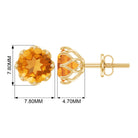 Round Citrine Solitaire Stud Earrings in Decorative Setting Citrine - ( AAA ) - Quality - Rosec Jewels