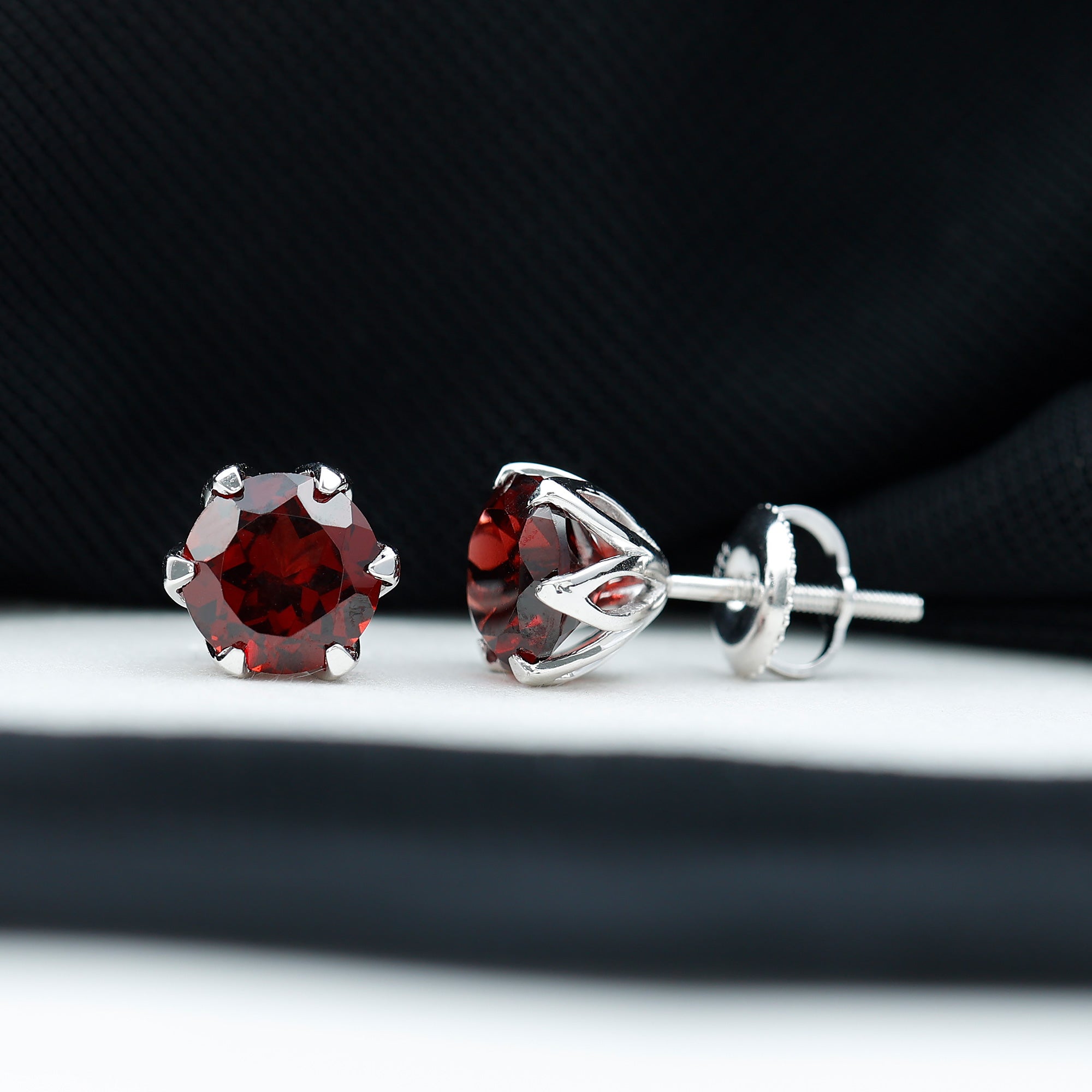 2 CT Round Cut Garnet Floral Solitaire Stud Earrings Garnet - ( AAA ) - Quality - Rosec Jewels