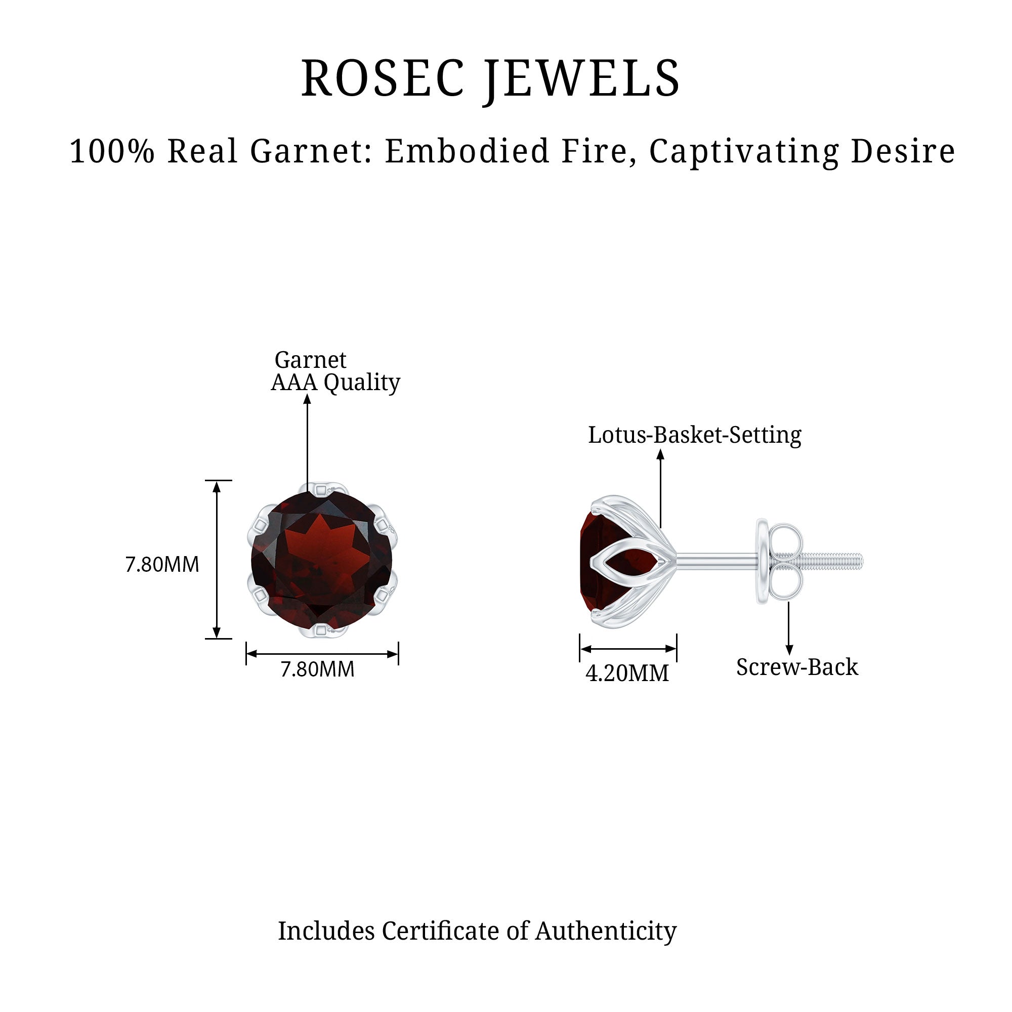 2 CT Round Cut Garnet Floral Solitaire Stud Earrings Garnet - ( AAA ) - Quality - Rosec Jewels