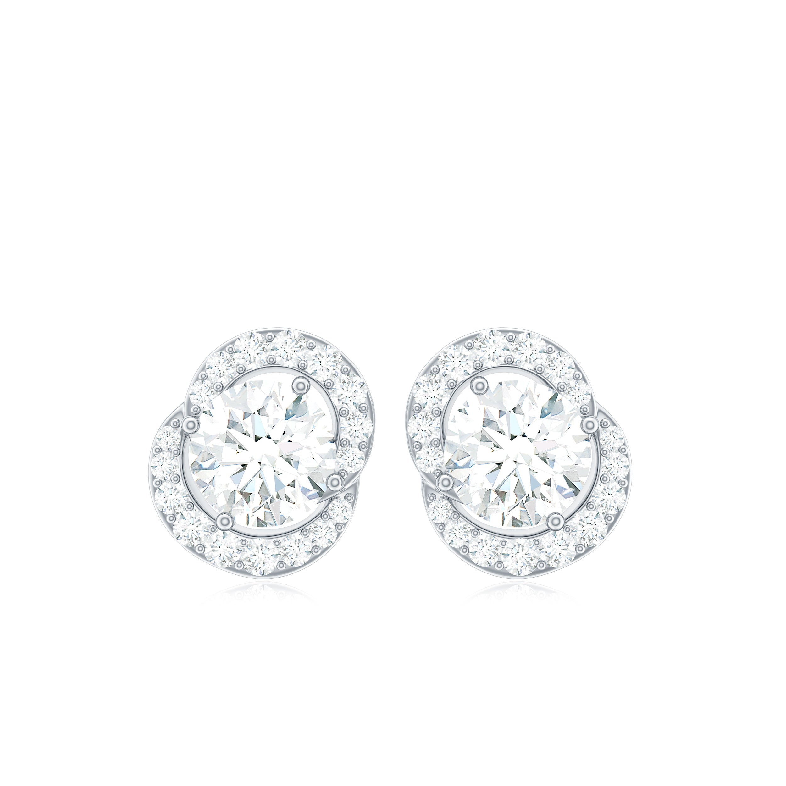 Certified Moissanite Minimal Stud Earrings with Accent Moissanite - ( D-VS1 ) - Color and Clarity - Rosec Jewels