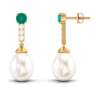 Freshwater Pearl Teardrop Earrings with Moissanite and Emerald Emerald - ( AAA ) - Quality - Rosec Jewels