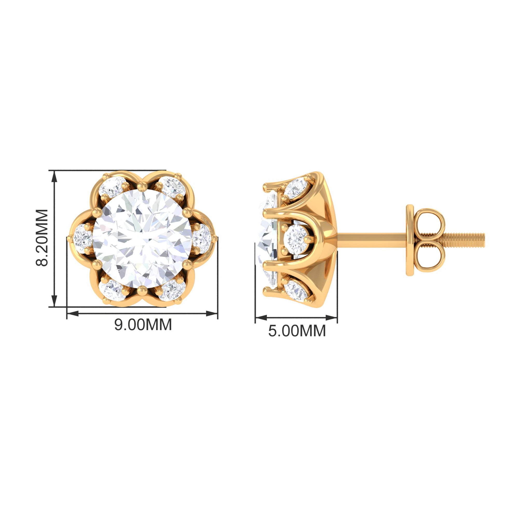 Solitaire Moissanite Designer Stud Earrings Moissanite - ( D-VS1 ) - Color and Clarity - Rosec Jewels