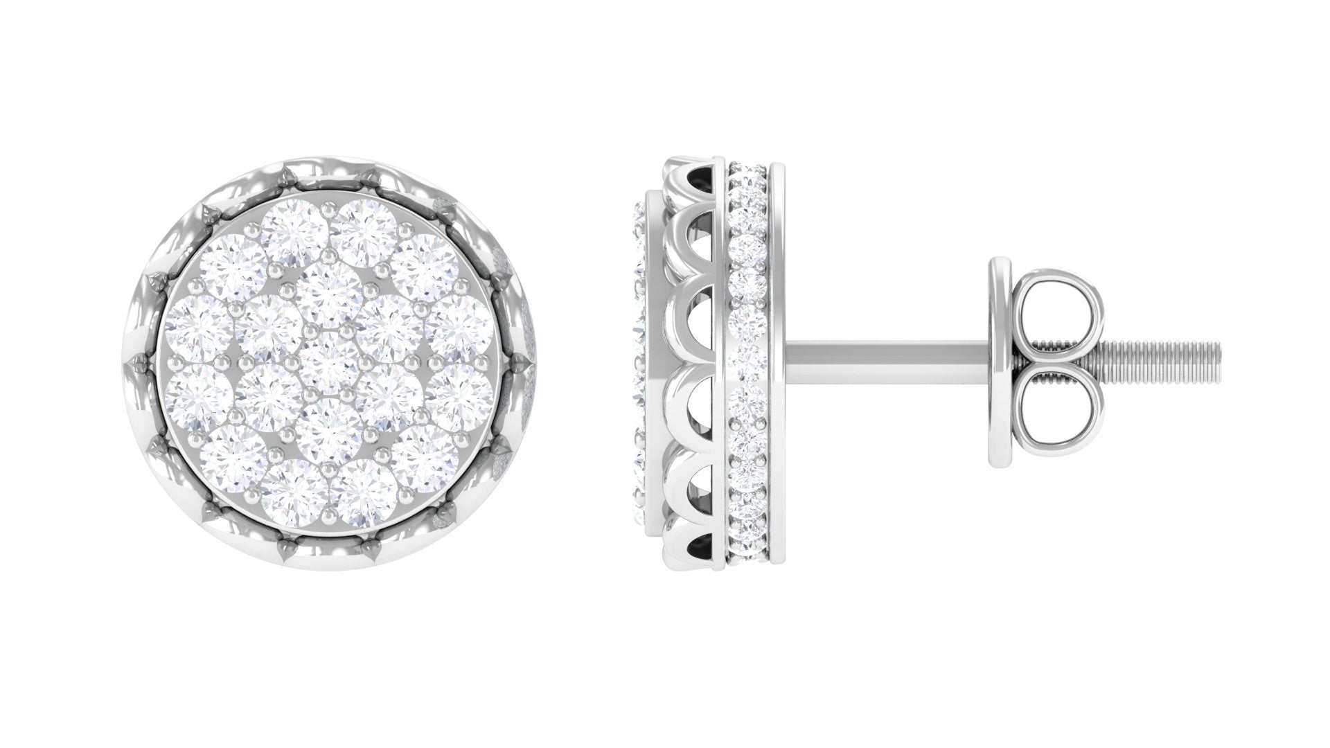 Rosec Jewels-Natural Diamond Cluster Stud Earrings with Screw Back